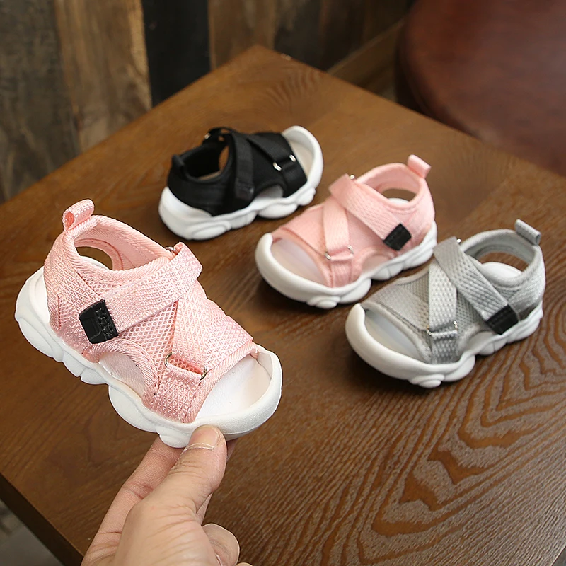 

2020 Baby Boy Sandals Black Gray Pink Canvas Infant Girl Sandals Toddler Summer Walking Shoes Newborn Sneaker Beach Shoes D04143