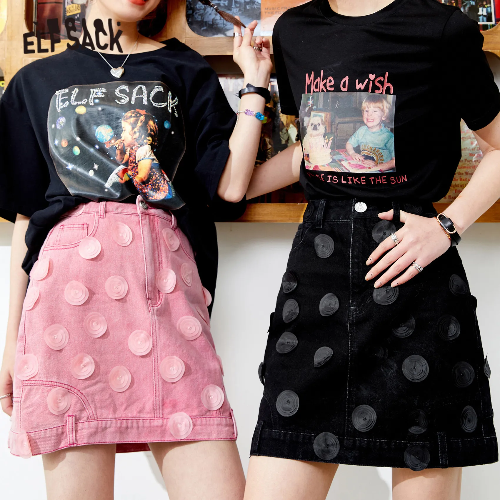 

ELFSACK Solid Pure High Waist Applique Casual Women Mini Skirts,2021 Spring Vintage Stylish Sexy Ladies Daily Denim Bottom