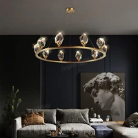 modern crystal chandelier kitchen living room crystal decoration brass body led ring ceiling hanging lights office light lamp