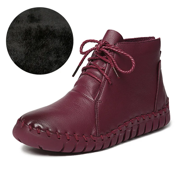 Fujin/женские ботинки из натуральной кожи зимние плюшевые на плоской подошве