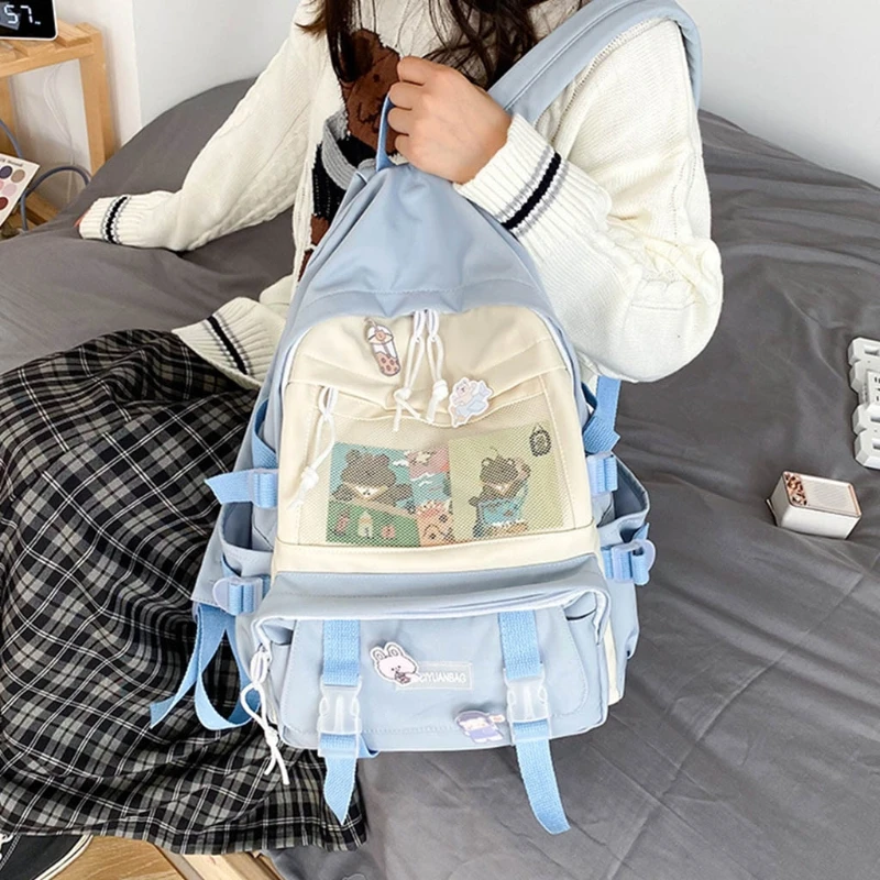 

Lovely Cartoon Front Mesh Backpack Large Capacity Shoulder Bags Multipurpose Handbag Teenage Girl Portable Travel School