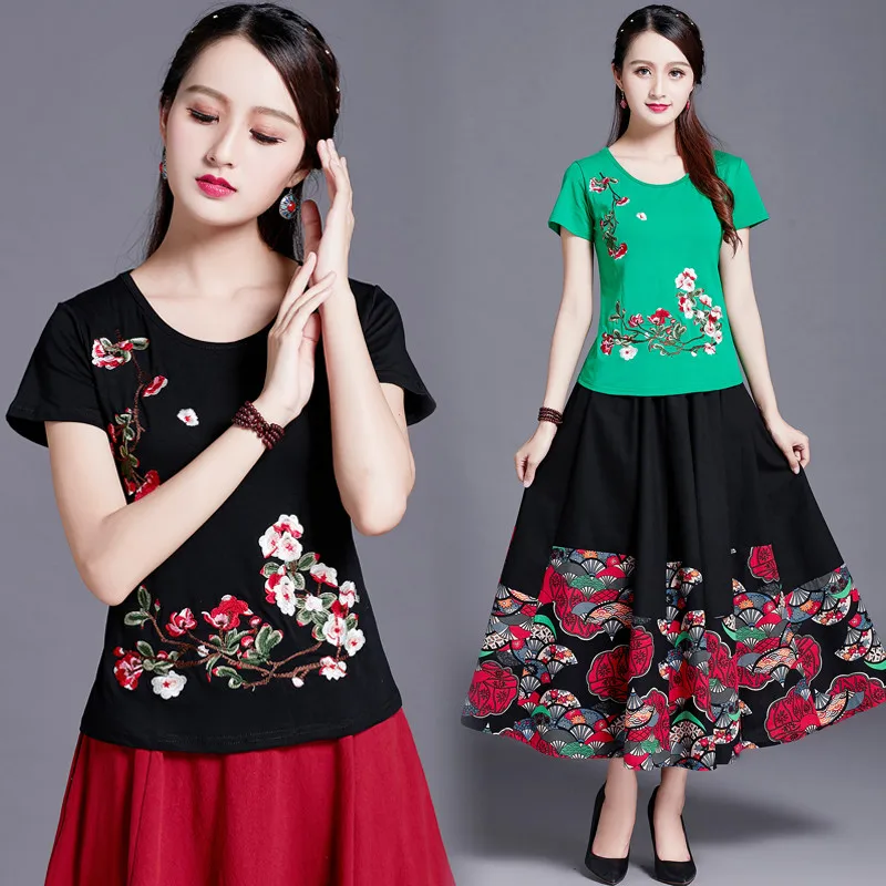 Футболка женская модная в народном стиле Повседневная рубашка элегантный