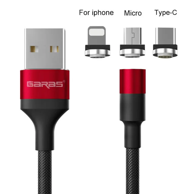 red cable 3in 1 Магнитный кабель GARAS для iphone/Micro USB/type C Магнитный кабель для быстрой зарядки 3в1 мобильный телефон для зарядки и передачи данных QC3.0 - Цвет: red cable 3in 1
