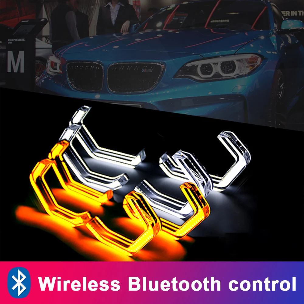 

LEEPEE 4Pcs M4 Style SMD LED Light Bluetooth Wireless Controller Car Angel Eyes RGB Multi-Color