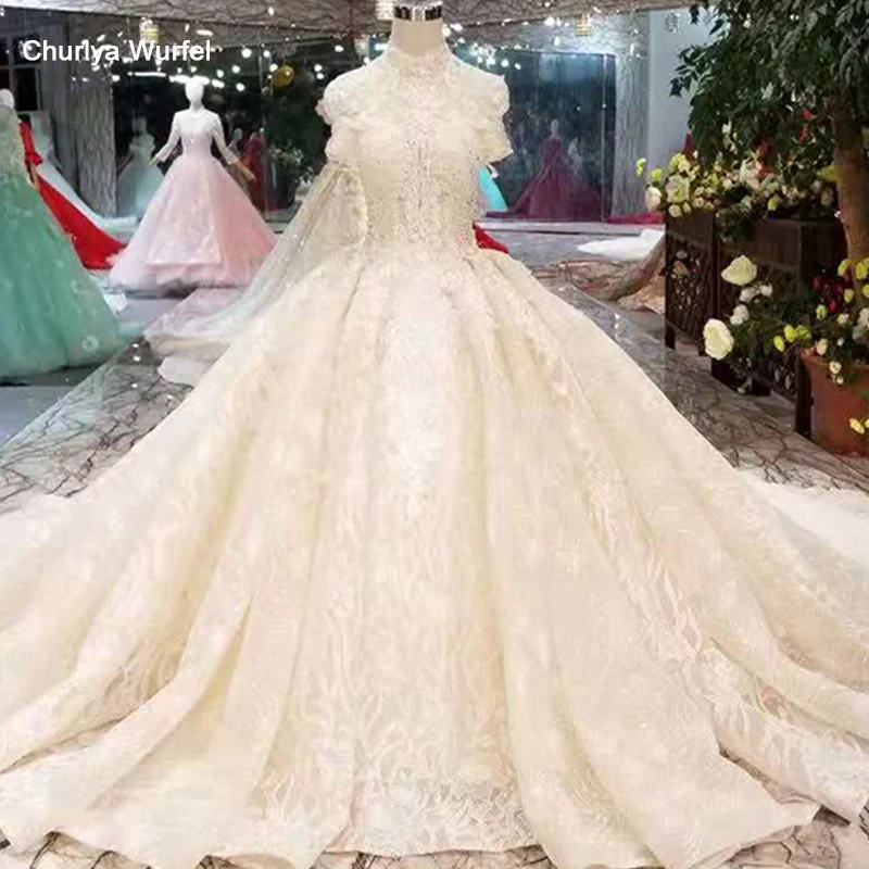 LS11039 Шампанское Свадебные платья Чистый новый высокий вырез короткий рукав