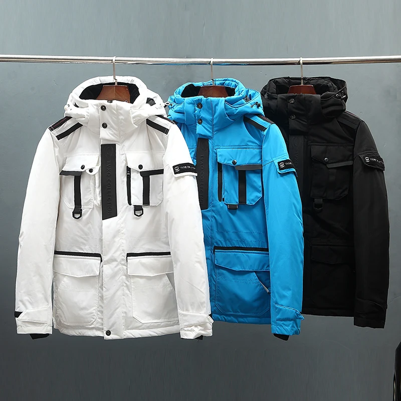 Мужская белая камуфляжная куртка на утином пуху водонепроницаемая парка с