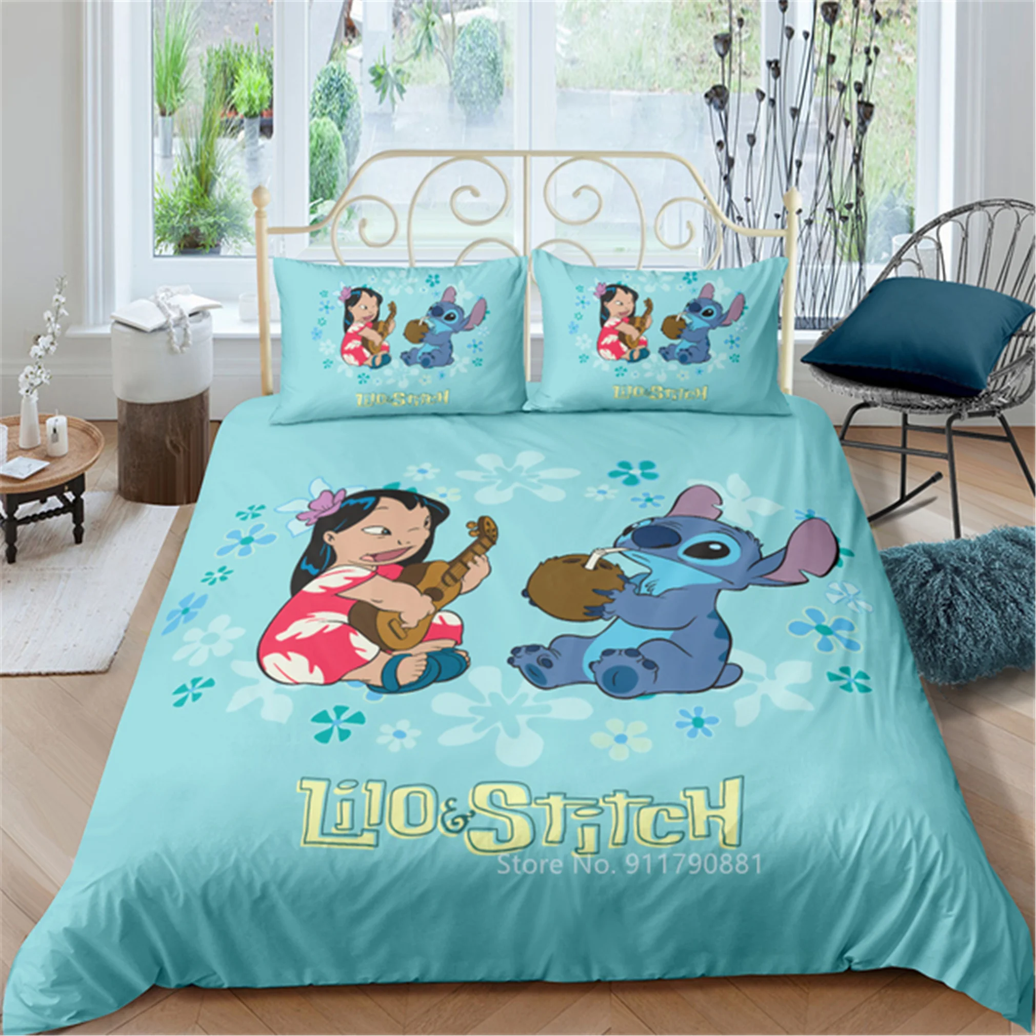 Conjunto de ropa de cama con dibujos de Disney para ni&ntilde;os, edred&oacute;n n&oacute;rdico de plum&oacute;n c&oacute;modo, funda de almohada, decoraci&oacute;n de dormitorio, ILO & Stitch, textil para el hogar-0