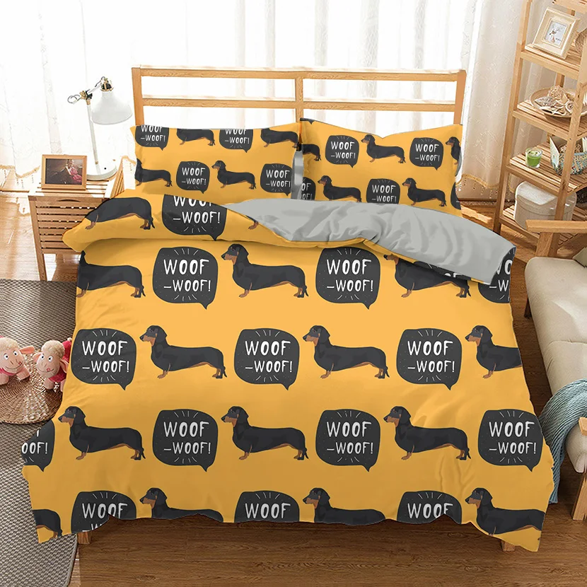 

oentyo Cartoon Dachshund Bedding Set Cute Sausage Dog Duvet Cover Set Pet Printed Comforter Sets Bed Cover Bedclothes Kids Quilt
