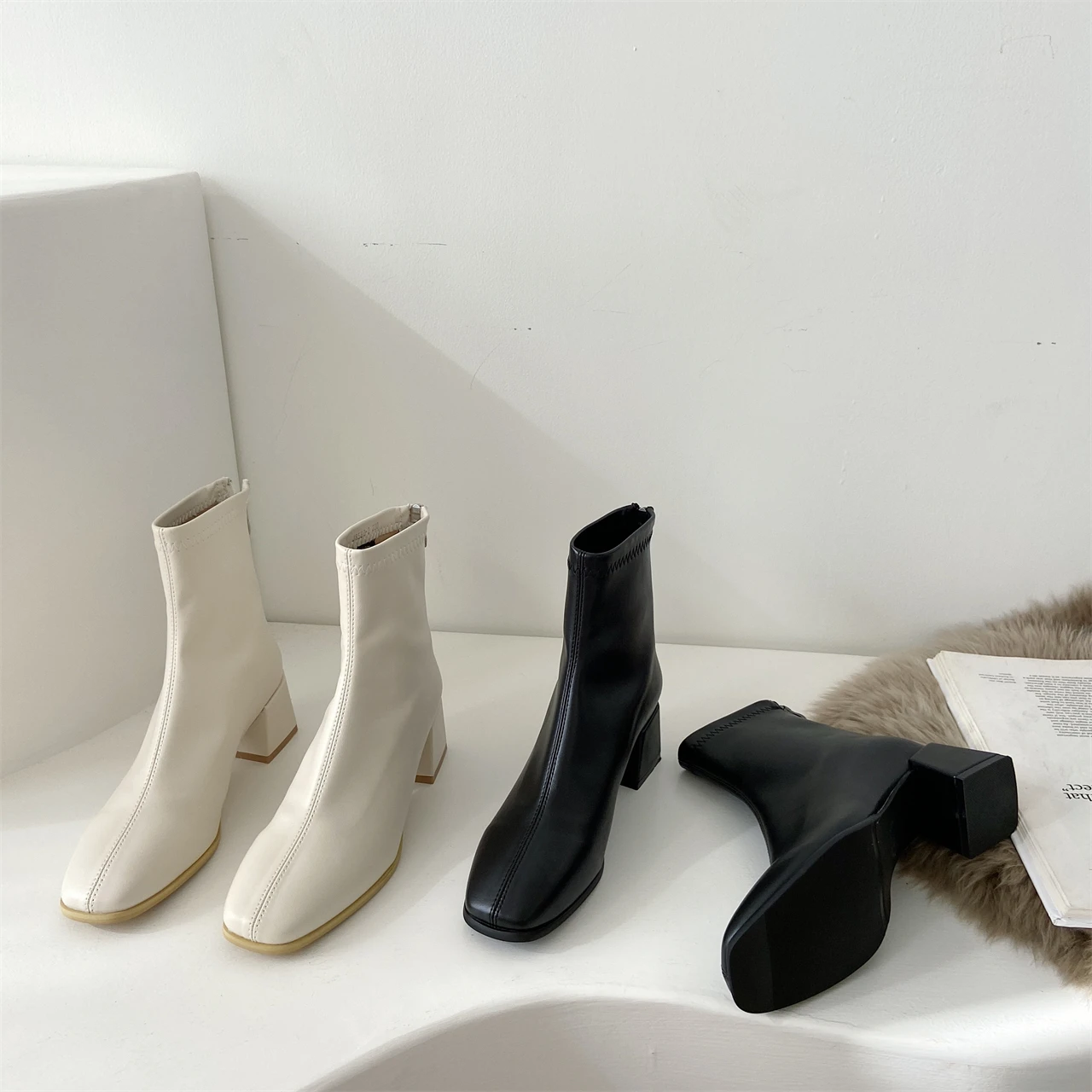 

Женские ботинки из ПУ кожи, с квадратным носком, на блочном каблуке