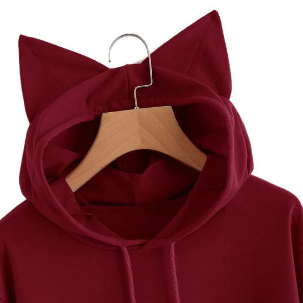 Женская толстовка с длинным рукавом и рисунком кошки капюшоном roupas Femininas Одежда