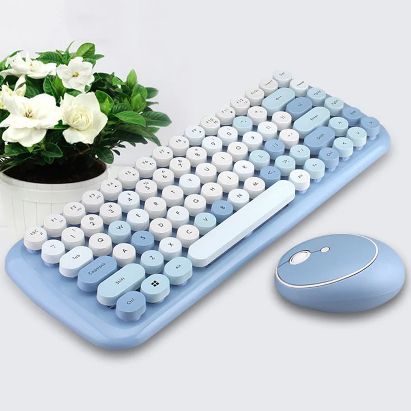 

2.4G USB Wireless Keyboard Mouse Set Retro Round Keycaps Keyboard Gaming Mouse For Macbook Lenovo Laptop PC Computer Keypad Mice