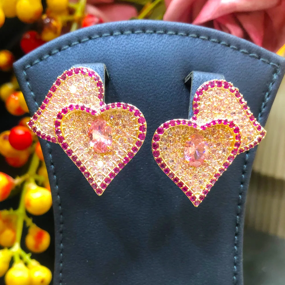 

Серьги-гвоздики KellyBola с фианитами женские, свадебные и банкетные украшения с двойным сердцем из кубического циркония, модные аксессуары