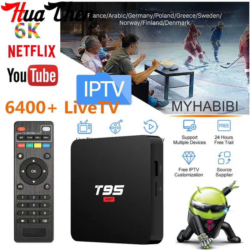 T95 супер IPTV Android 10 Allwinner H3 quad core 2GB DDR3 16GB ROM 2 4G WiFi 6k HD set top box|ТВ-приставки и