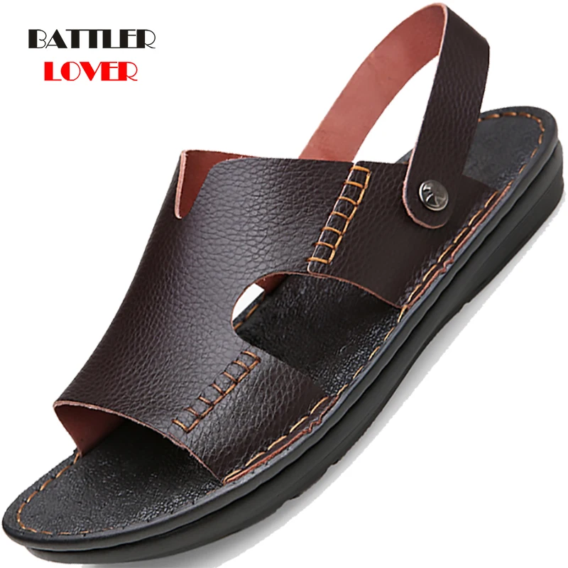 

2020 New Summer Men Outdoor Flip Flops Comfortable Casual Genuine Leather Sandals for Male Breathable Beach Shoes Sandalies