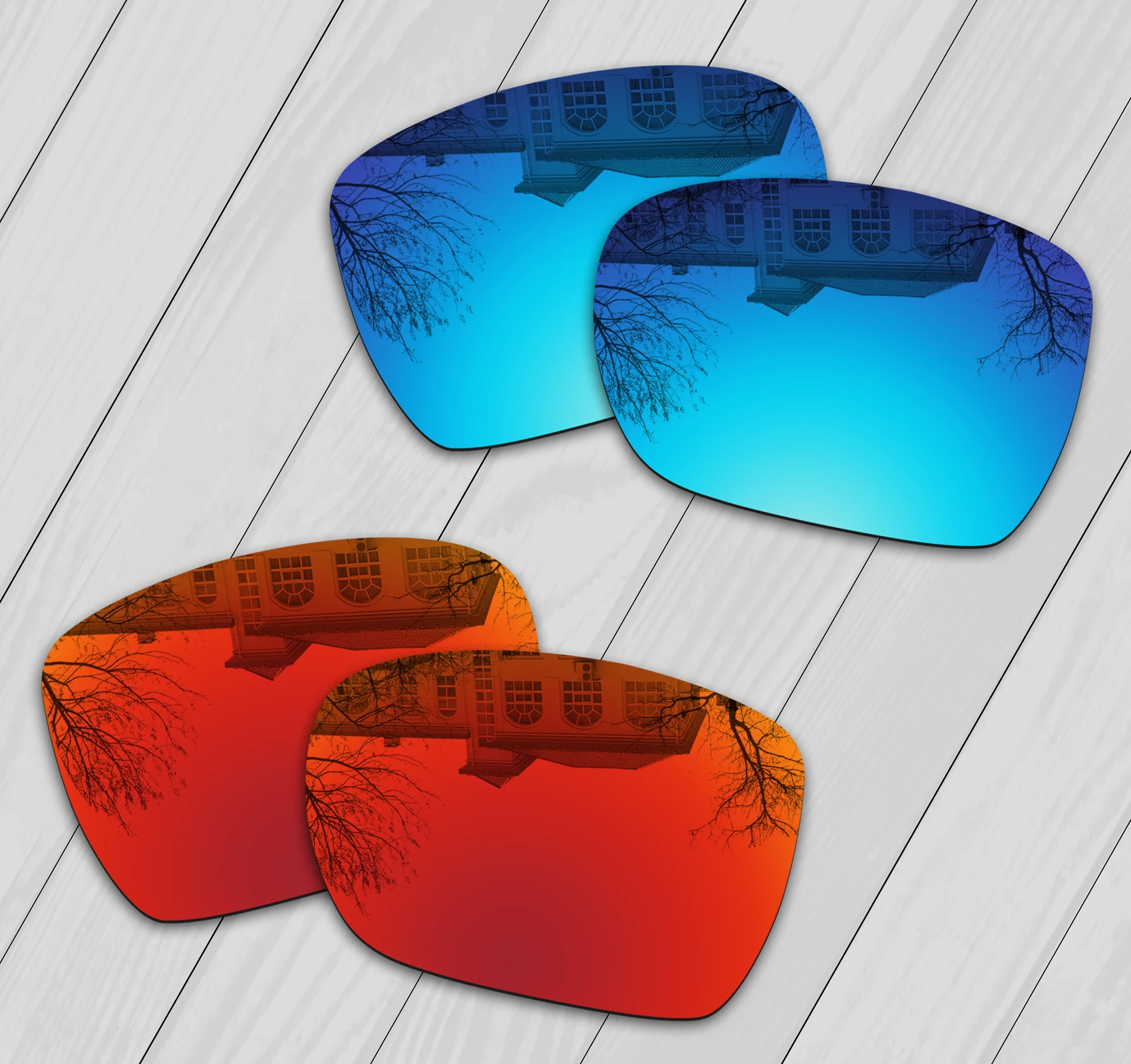 E.O.S 2 Pairs Ice blue & Fire Red Mirror Polarized Replacement Lenses for Oakley Deviation OO4061 Sunglasses