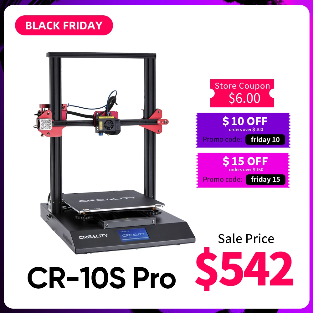 CR-10S Pro, датчик автоматического выравнивания, принтер, 4,3 дюймов, сенсорный ЖК-дисплей, печать на месте, обнаружение нити, Funtion MeanWell power CREALITY 3D