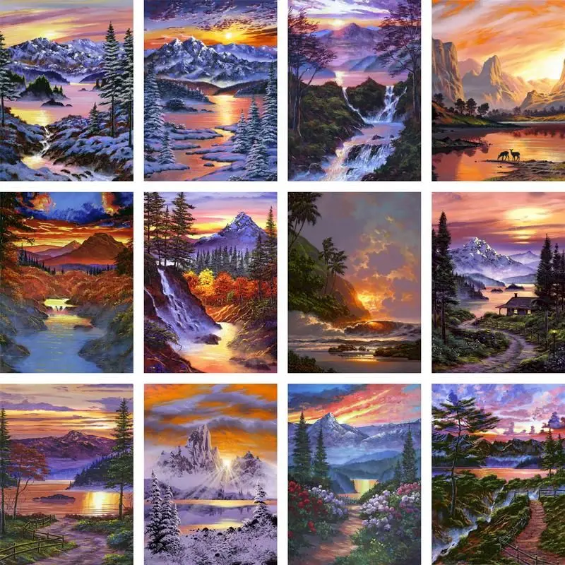 

GATYZTORY 60x75cm Paint By Numbers For Adults Sunset Picture On Canvas Landscape Coloring By Numbers Acrylic paints Home Decor