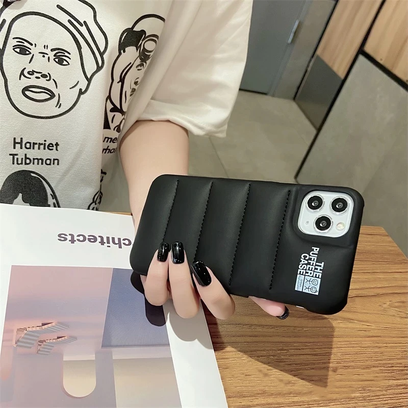 down jacket phone case for iphone 11 iphone 13 promax case fashion winter cotton filled phone case for iphone 12 x xs 7 8 plus free global shipping