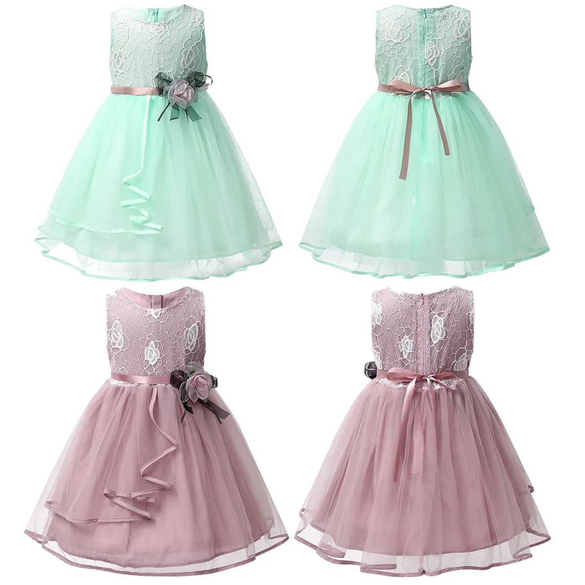 Детское кружевное платье без рукавов с цветочным принтом |