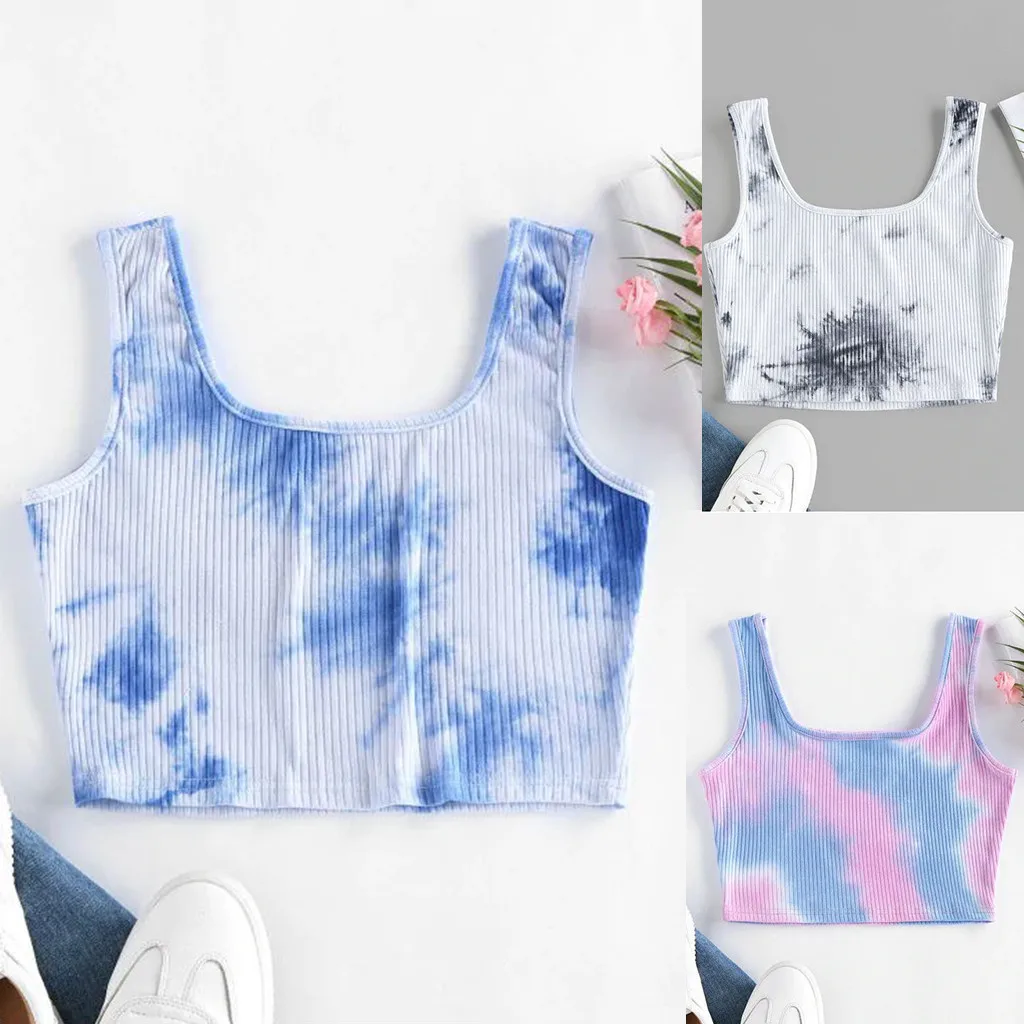 

Summer Tank Top Women Ladies Streetwear Tie-dye Print Sleeveless Blouse Pullover Vest Tank Crop Tops Shirts Топ Женский