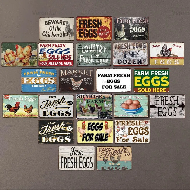 

Farm Fresh Eggs Vintage Metal Plaque Tin Signs Market Nostalgia Plate Cafe Bar Pub Farm Sign Board Wall Decoration Poster