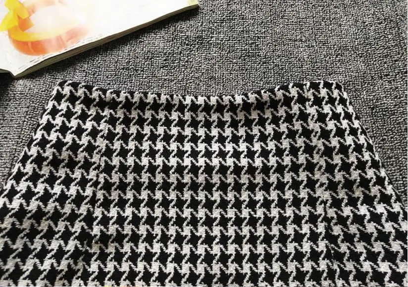 2021 Autumn Winter Spring Houndstooth Skirt Women High Waist Plaid Fashion Woolen Short Skirts Saia LY287 | Женская одежда