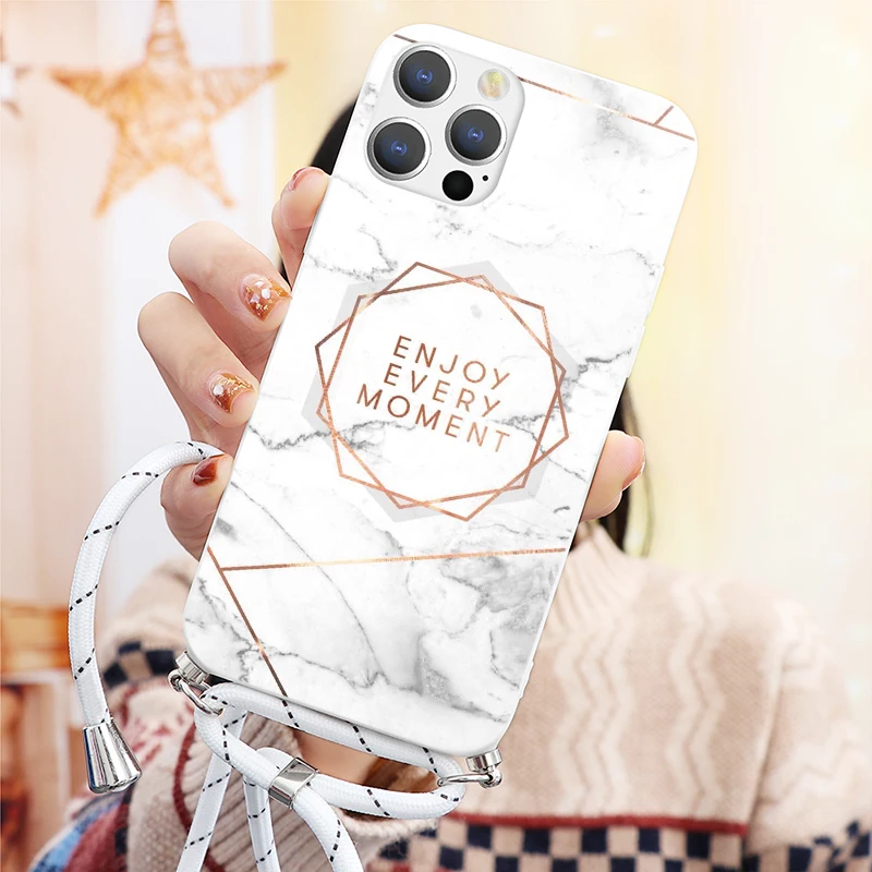 Роскошное ожерелье с цепочкой и шнурком для iPhone 11 12 Pro MAX Mini X XS XR SE 2020 7 8 6 6S 5 5S Plus ТПУ