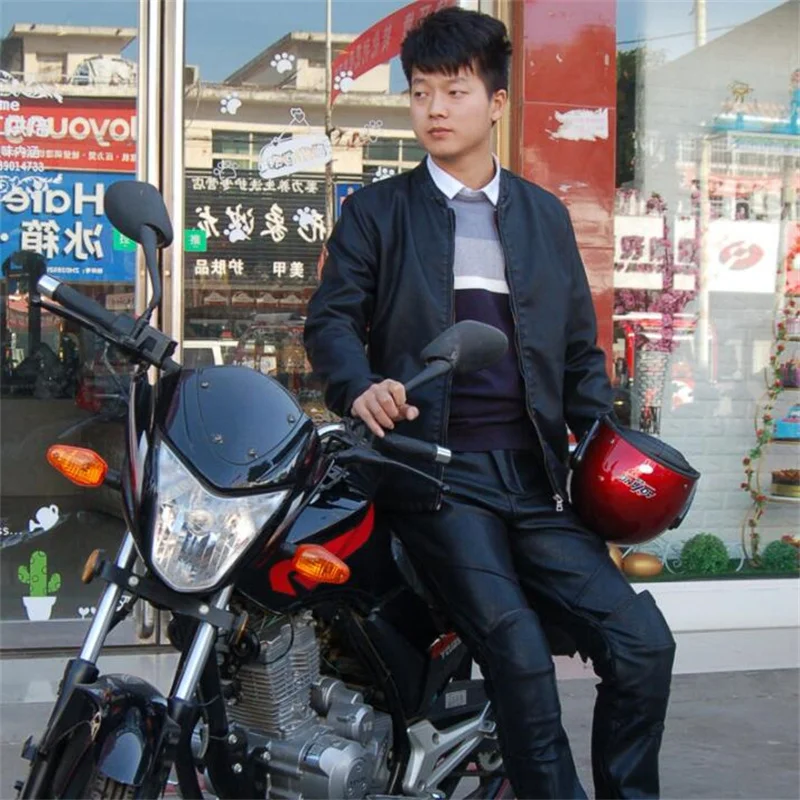 Motorcycle leather pants men's trousers plus velvet thicken warm and windproof autumn winter кожаные штаны pantalon cuir black