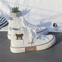 high top canvas woman vulcanized shoes flats casual espadrilles for women spring autumn lady black white bear lace up sneakers