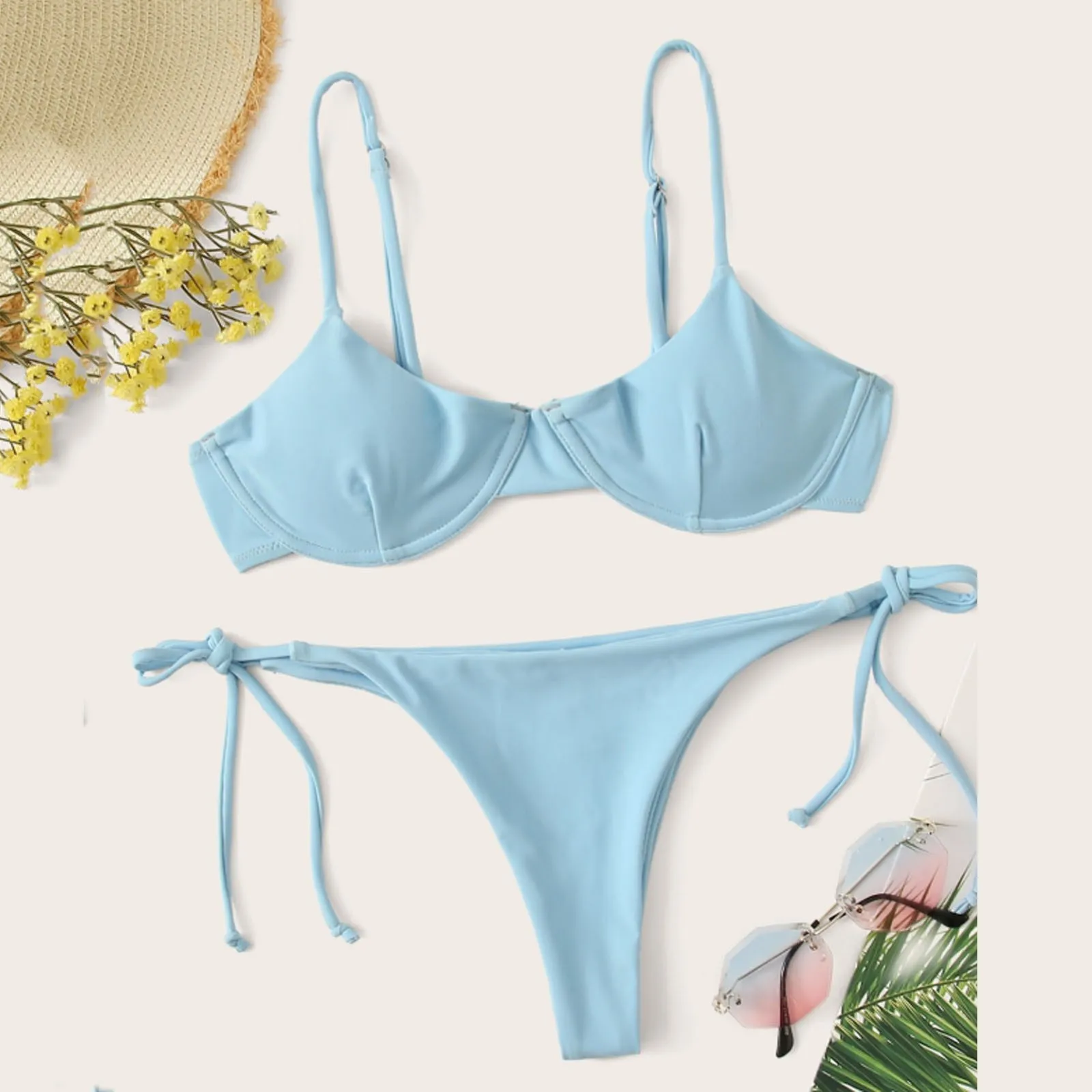 

Соблазнительный комплект микро-бикини, Женский однотонный Бразильский купальный костюм, одежда для плавания с низкой талией слинг бикини, ...