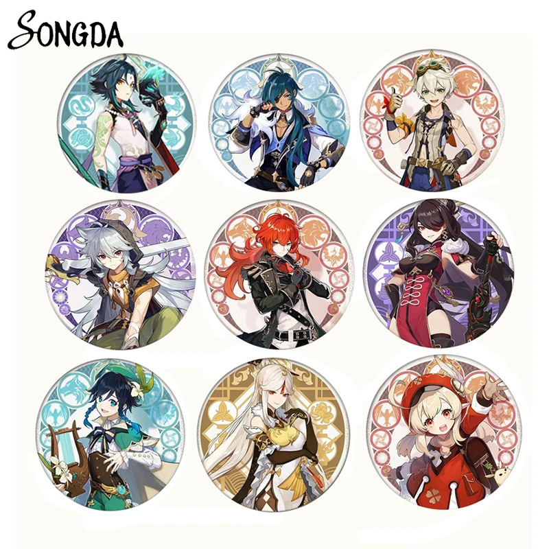 

Game Genshin Impact Brooches Round Cosplay Badge for Backpack Clothes Bag Lapel Pins Decoration Jewelry Accessories Fans Gifts