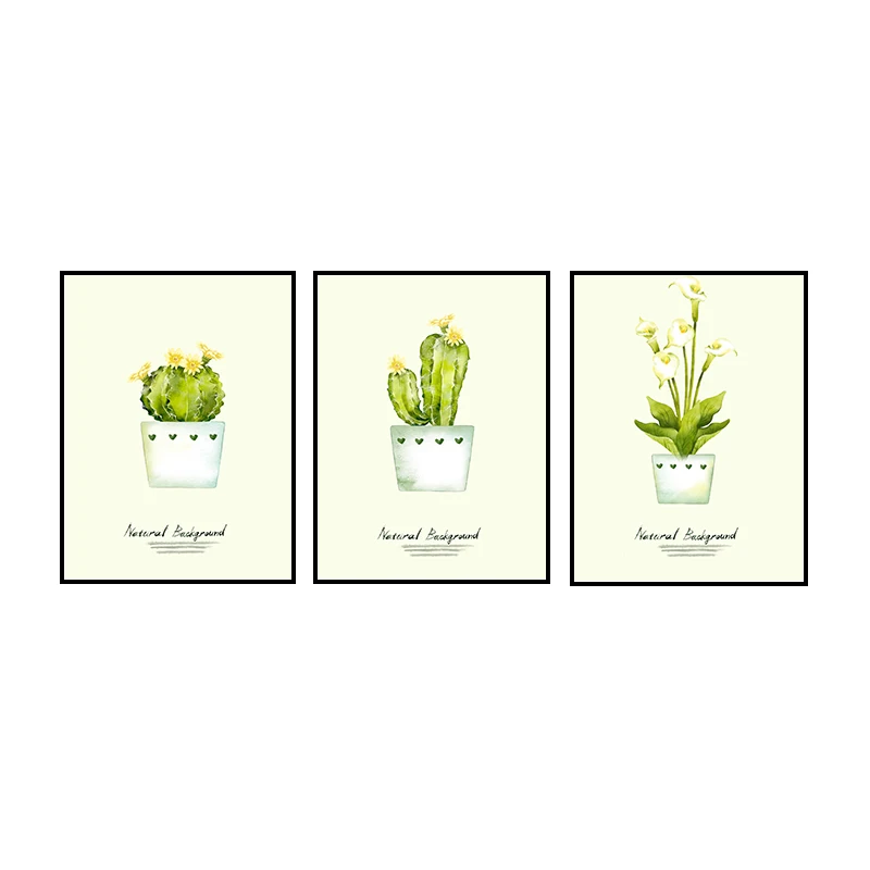 Скандинавский стиль зеленый Растительный кактус постер в горшках
