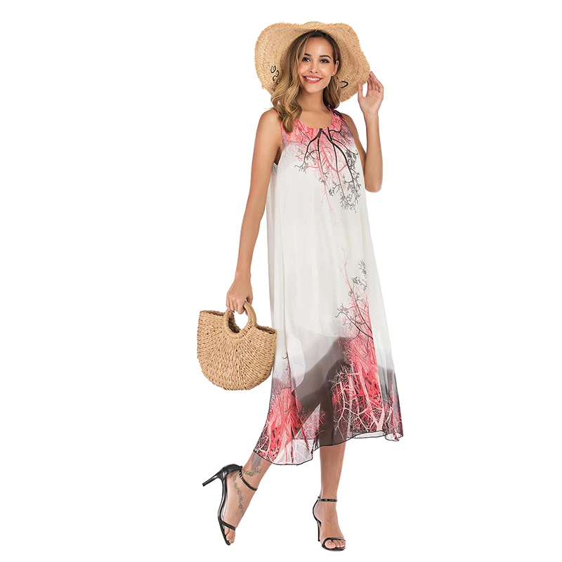 

2020 new women's dress fashion sexy new summer large size chiffon floral suspender dress loose printed dress women