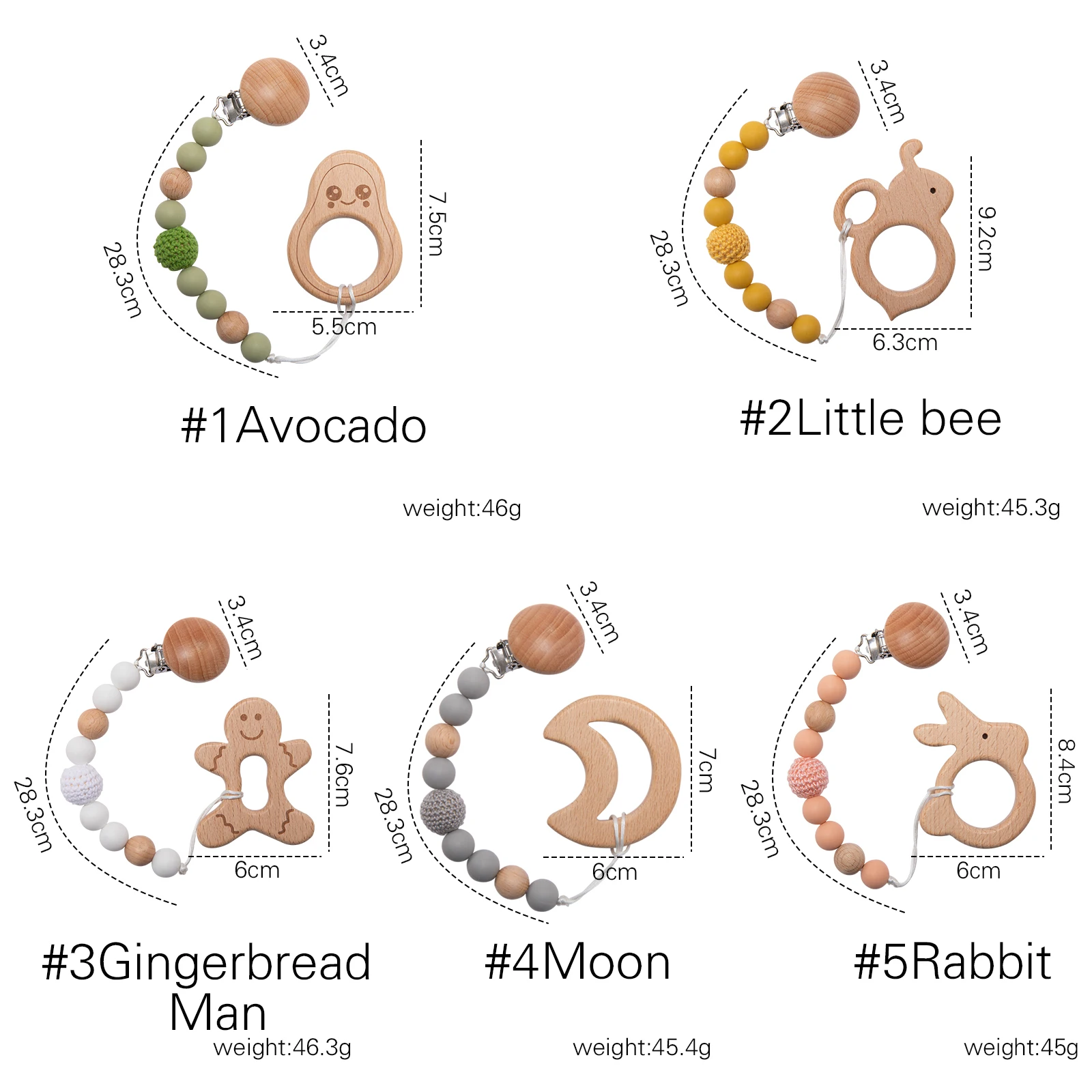 

2 pcs/set Baby Pacifier Chain Crochet Beads Rodent Soother Clip Teething Toy Baby Chew Baby Shower Gift for Kids Toys