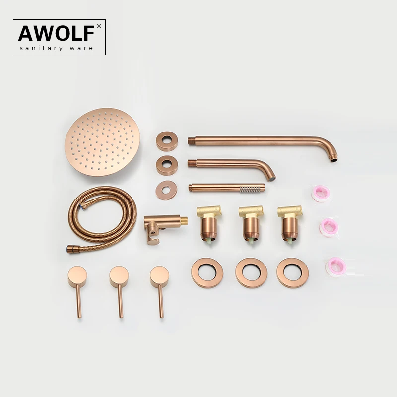 bathroom shower set brushed rose gold simplicity solid brass shower faucet shower bath mixer tap black and chrome color ah3023 free global shipping