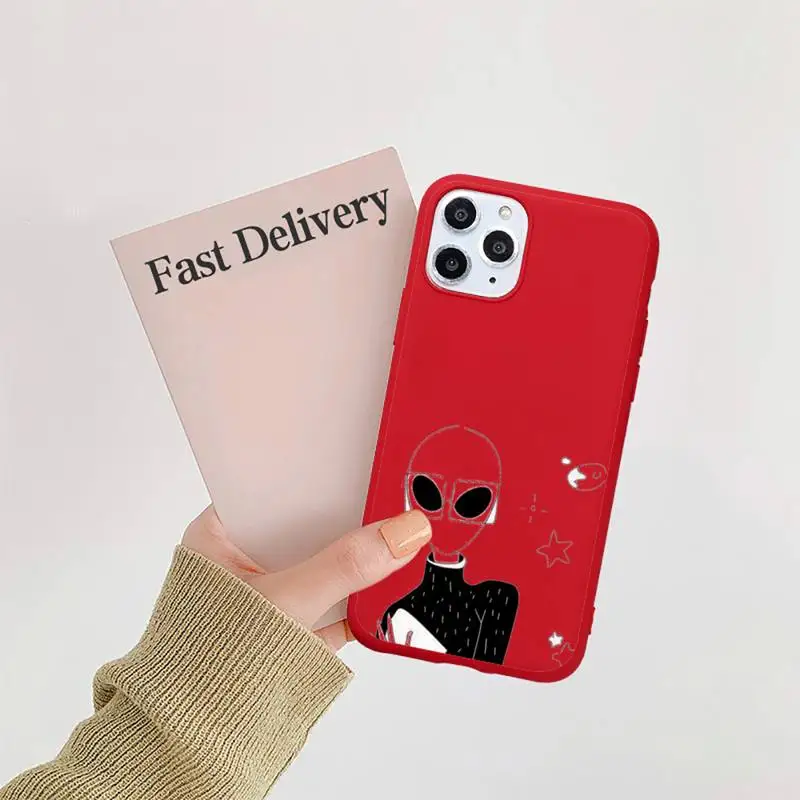 

Funny cute Cartoon alien space Phone Case Candy Color for iPhone 11 12 mini pro XS MAX 8 7 6 6S Plus X SE 2020 XR