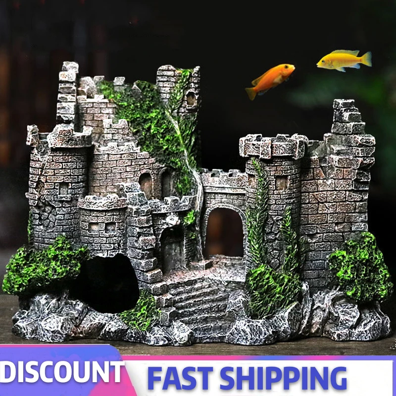 

Ancient Aquarium Castle Decoration Artificial Resin Construction Rocks Cave for Aquarium Fish Tank Landscaping Ornament