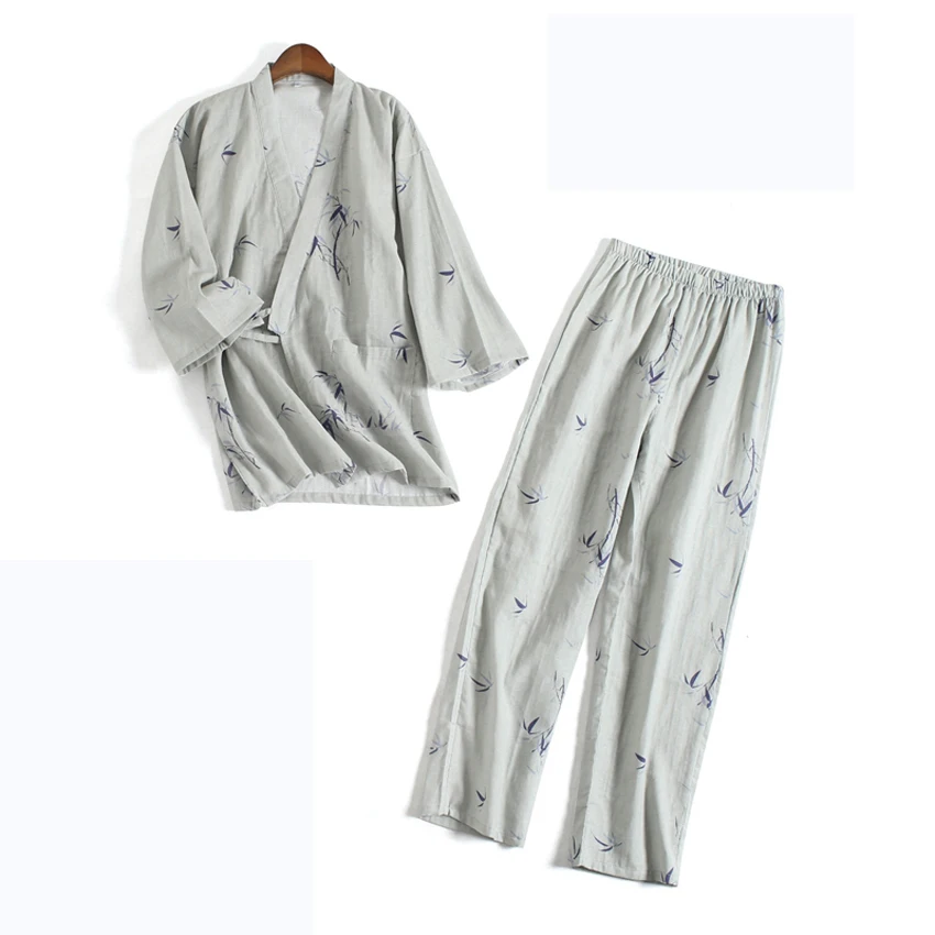 Color8 Хлопковое японское кимоно, одежда для сна для самураев, мужские топы Haori+ штаны, комплект одежды, традиционная Мужская пижама-кимоно, ночная рубашка Jinbei - Цвет: Color8