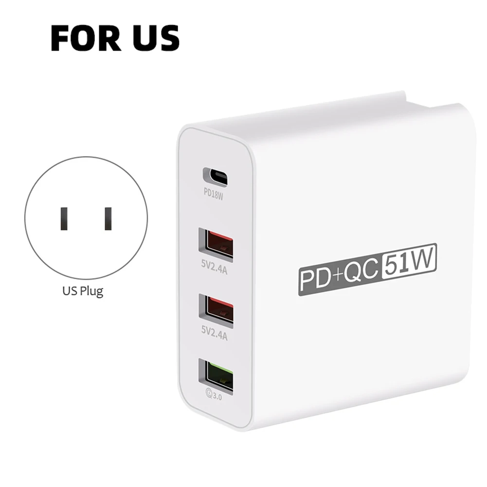 

Universal QC3.0 18W PD Fast Charging USB Power Charger Multi USB Type C For iPhone Samsung Xiaomi USB Charger Multiple Ports