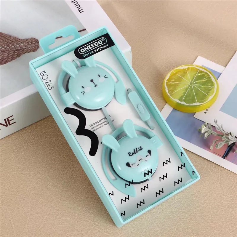 Проводные наушники с кроличьими ушками спортивные стерео для бега Детская