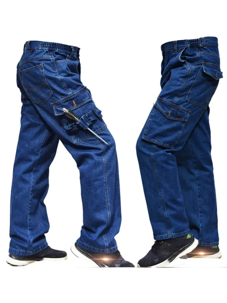 Men work denim labor insurance men's fireproof loose thick wear-resistant dirt-resistant welder work pants jeans overalls large