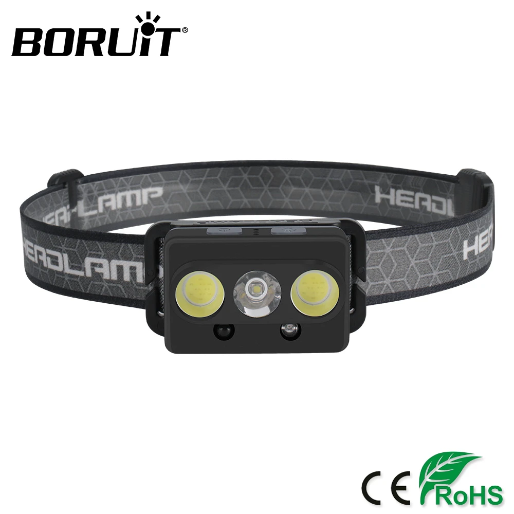 

BORUiT XPG COB LED Mini Headlamp IR Motion Sensor 7-Mode Headlight Rechargeable Waterproof Head Torch for Hunting Camping
