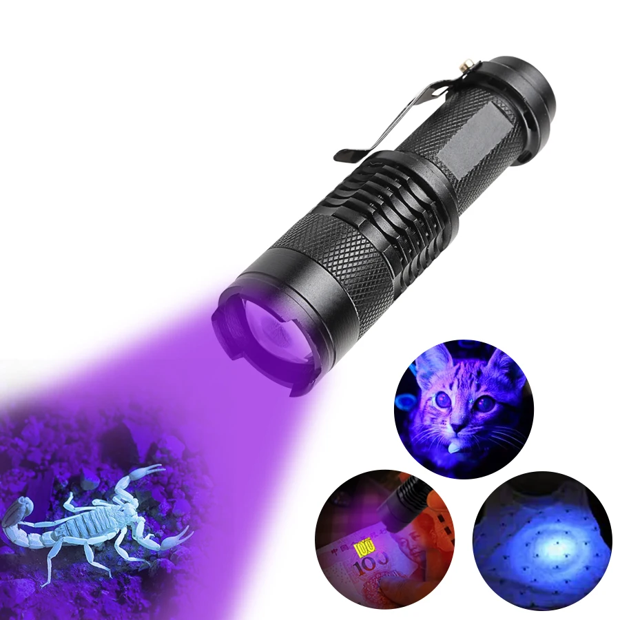 LED UV flashlight with zoom function Mini black light pet urine stain detector scorpion hunting | Лампы и освещение