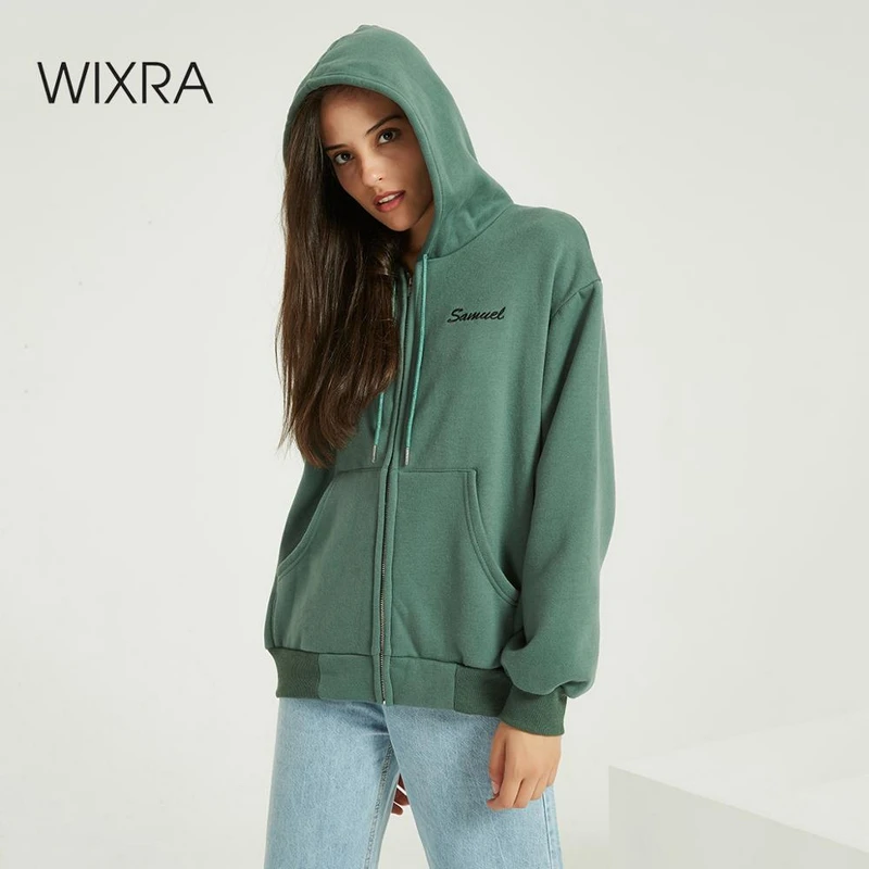 Женская толстовка с молнией Wixra однотонная Толстовка длинным рукавом и вышитым