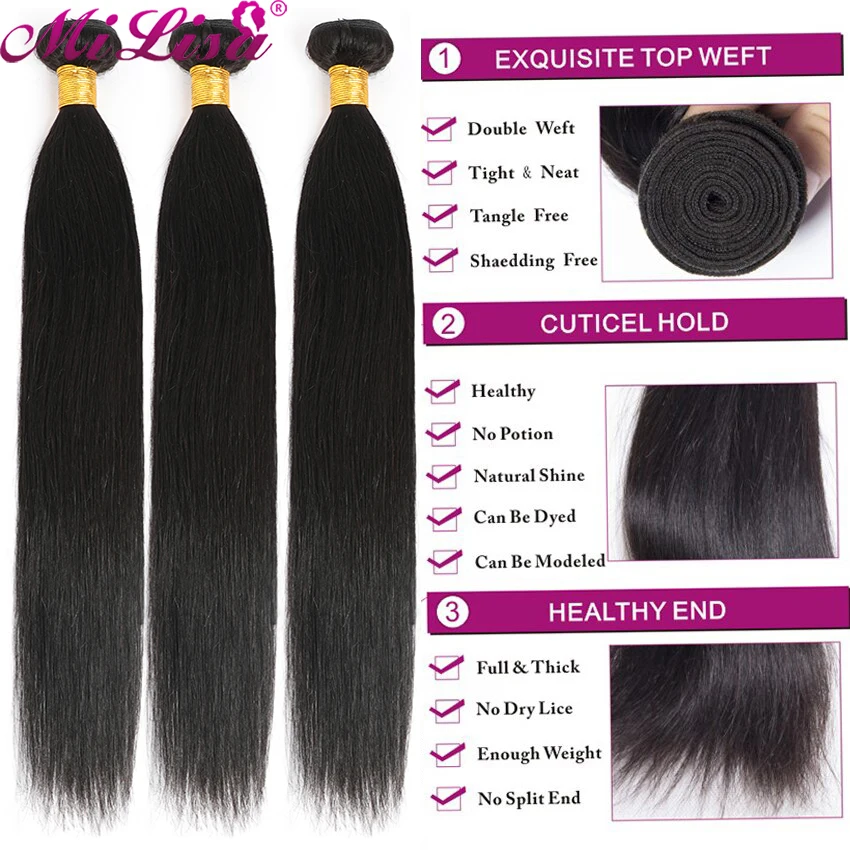 Mi Лиза прямые пряди с прямыми пучок человеческих волос 1 шт./лот человеческие