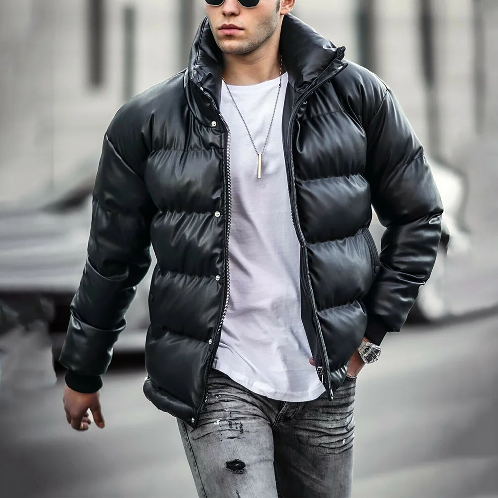 

2021 Cool Men Casual Down Jacket Fashion Thick Windproof Turtleneck With Pocket Winter Warm Male Coat Patchwork Straight Tops