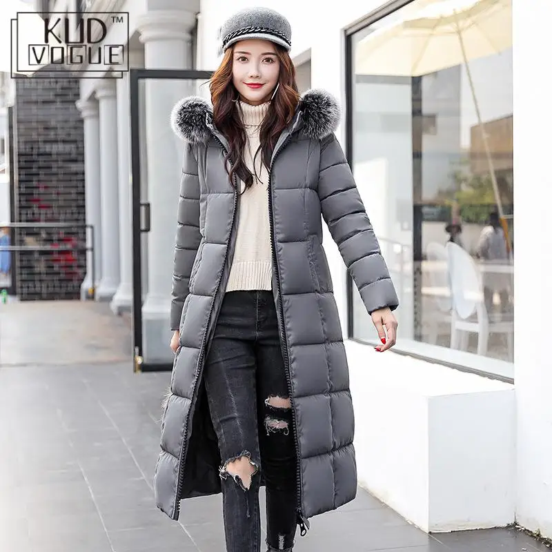 Пуховик KUDE с капюшоном зимний длинный теплый тонкий для женщин ватная парка