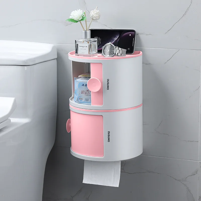 

Bathroom Tissue Box Makeup Storage Case Creative Double Waterproof Paper Box Toilet Storage Rack Moving Paper Towel Holder