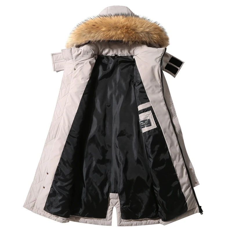 New Men's White Duck Down Jacket Outdoor Winter Ski Wear Fashion Thick Warm Cold-Proof Hooded Breathable Long Down Jacket Men