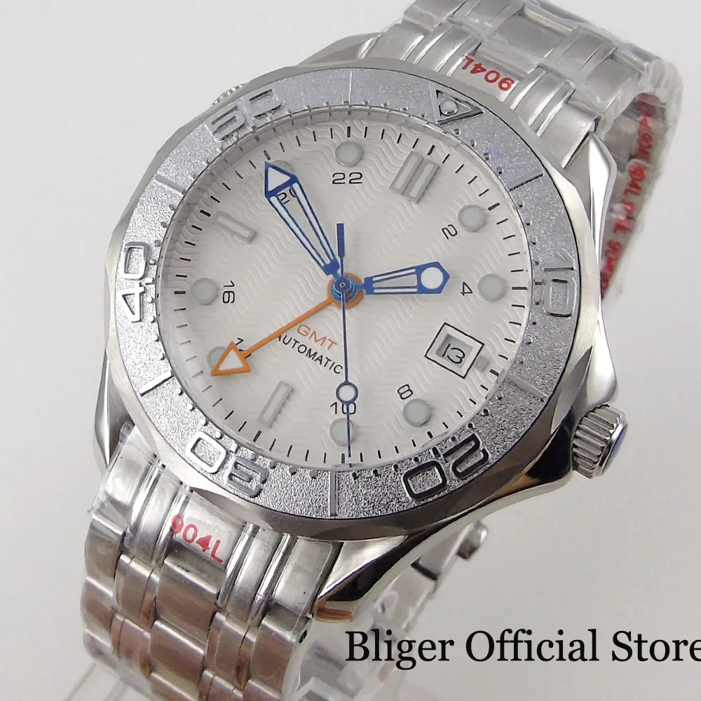 Мужские часы с автоподзаводом BLIGER GMT MINGZHU 3804 дата лупа стальной браслет сплав